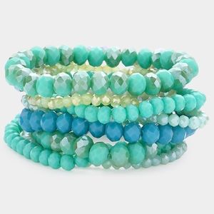 Turquoise Beaded 9 Piece Stacked Stretch Bracelets Statement Jewelry Accessories